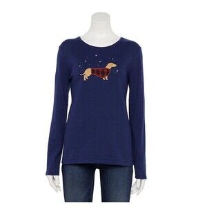 CROFT & BARROW Christmas Dog Top Shirt Sz M New Cotton Navy Blue Long Sleeve